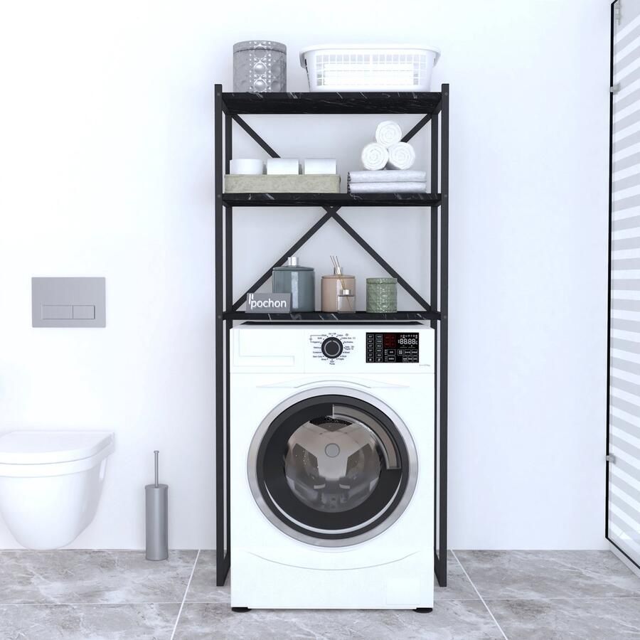 Pochon Wasmachinekast Serena Zwart Marmer 35x66x160 Wasmachinerek Wasmachine Ombouw Opbergrek