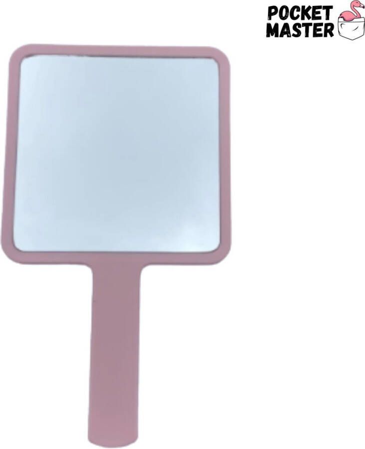 PocketMaster Make-Up Spiegel Handspiegel met Handvat Licht Roze Klein Compact Handzaam 8 0 X 8 0 cm Spiegeloppervlak