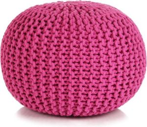 Poeffie Wollen hocker poef voetenbank voetenbankje zitpoef zitzak modern design gebreid mini bank bankje passend in elke ruimte roze