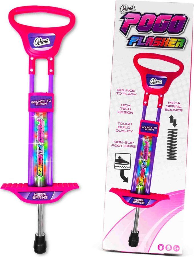 PogoFlasher Luxe Verlichte Pogostick Roze 89 cm Pogo Stick 35 Kilo Springstok Met Led Verlichting
