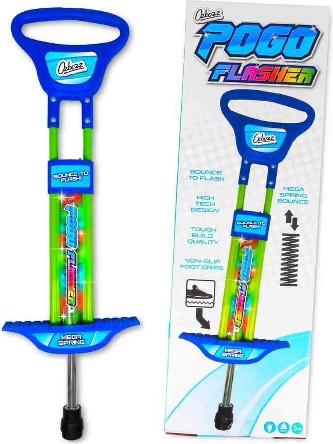PogoFlasher Luxe Verlichte Pogostick Blauw 89 cm Pogo Stick 35 Kilo Springstok Met Led Verlichting