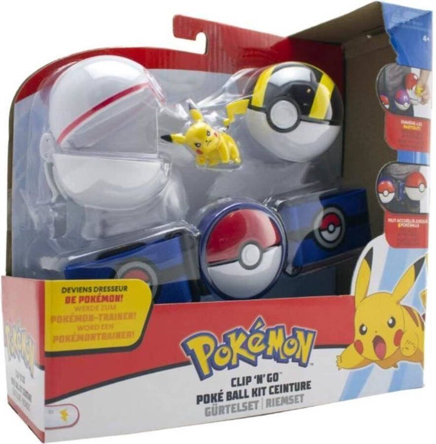 Clip Belt 'n' Go Bandai Pokémon 1 riem 1 Poké -bal 1 herhaalde bal en 1 beeldje 5 cm Pikachu