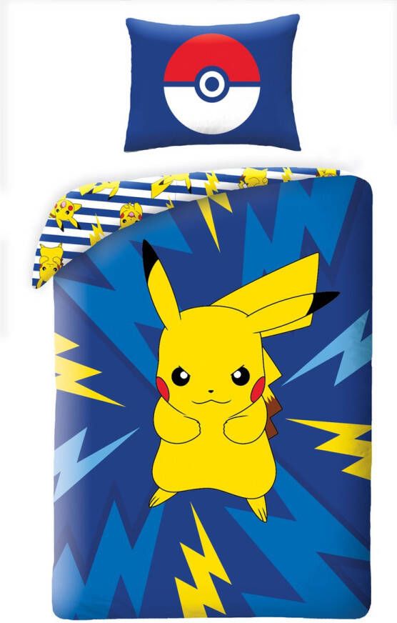 Pokémon Dekbedovertrek Pikachu 140 x 200 cm (donkerblauw) Grote Kussensloop70x90cm Katoen