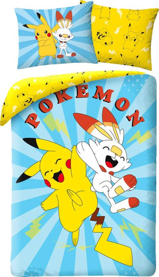 Pokémon Dekbedovertrek Pikachu & Scorbunny 140 x 200 cm (65 x 65 cm)