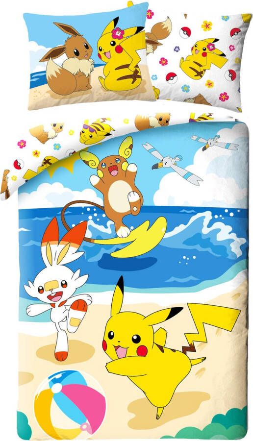 Pokémon Dekbedovertrek Pikachu Scorbunny Eenpersoons 140 x 200 cm Katoen