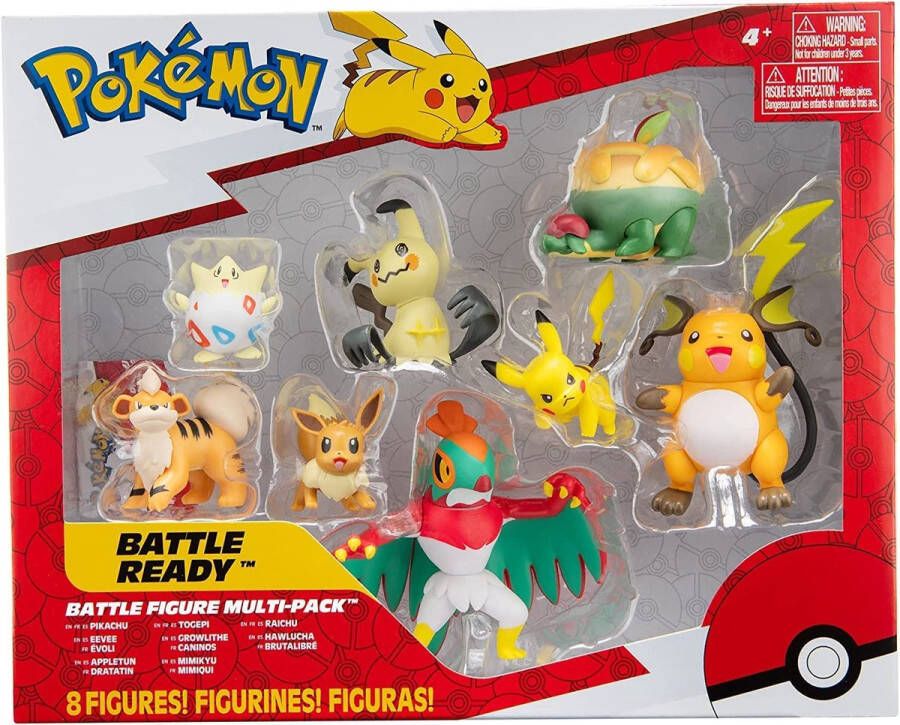 Pokémon Battle Speelfiguren Multi Set (Set Van 8) 5 cm Pikachu 5 cm Eevee 5 cm Appletun 5 cm Growlithe 5 cm Mimikyu 5 cm Togepi 7.5 cm Raichu 7.5 cm Hawlucha