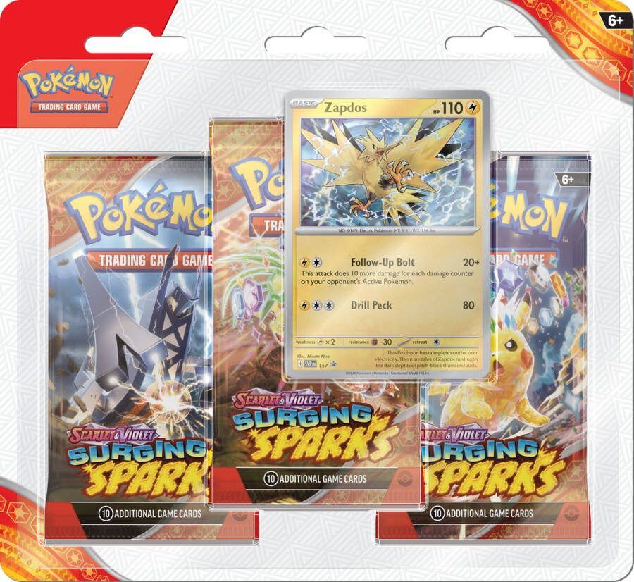 Pokémon Scarlet & Violet Surging Sparks 3 Pack Booster Blister Zapdos Trading Cards