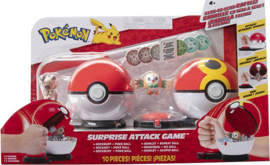 Pokémon Surprise Attack Game Rockruff + Poké Ball Rowlet + Repeat Ball