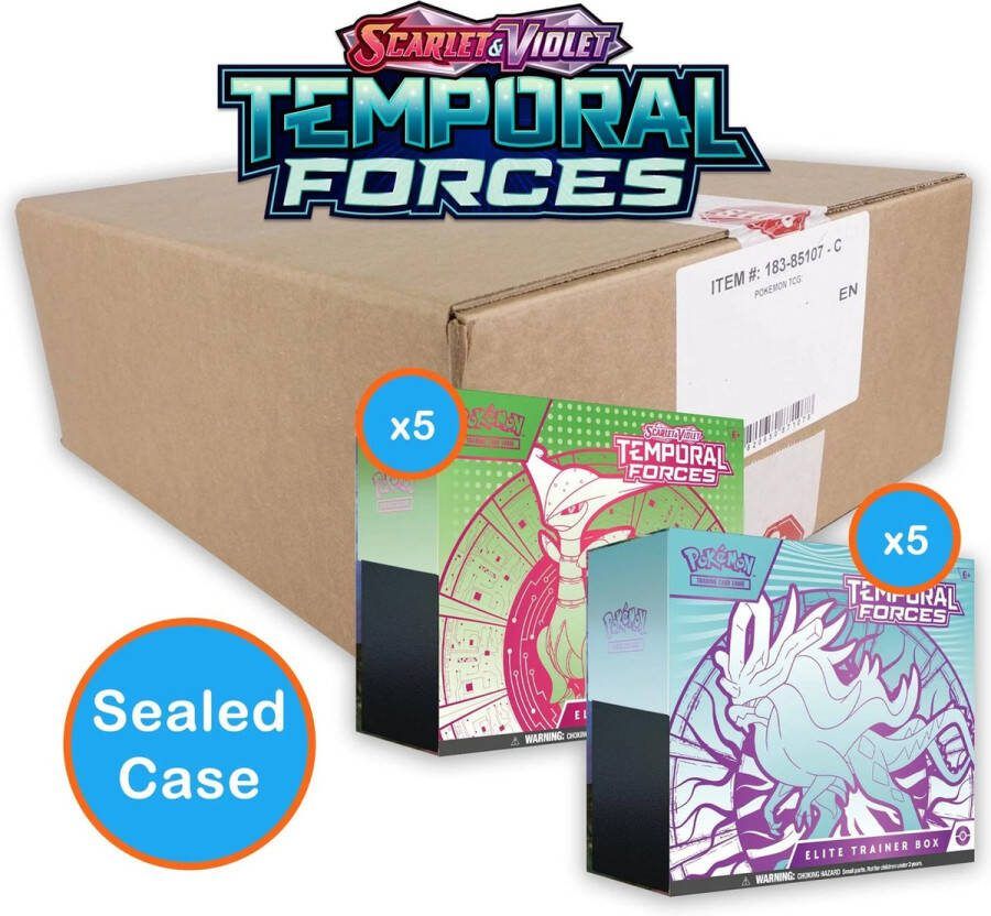 Pokémon Temporal Forces Pokemon- Elite Trainer Box CASE 10x ETB. 5x Walking wake + 5x Iron Leaves Pokemon Kaarten