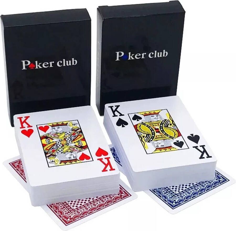 Poker Club 2 x Luxe speelkaarten van 100% plastic Blauw + Rood