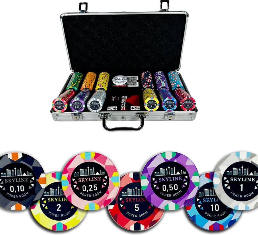 Poker Merchant pokerset Skyline Tournament 300 chips incl. pokerkoffer- incl. pokerkaarten incl. dealerbutton