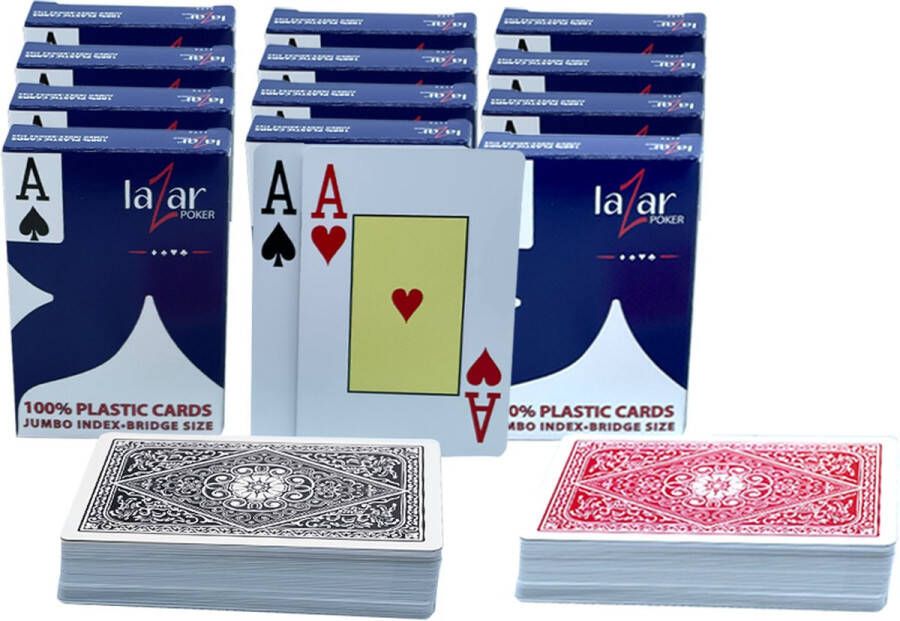 Poker Merchant Lazar bridge size jumbo plastic speelkaarten pokerkaarten kaartspel 2 Index 12 stuks