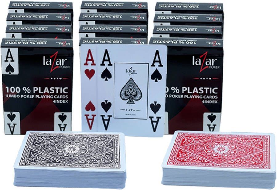 Poker Merchant Lazar jumbo plastic speelkaarten pokerkaarten kaartspel 4 Index 12 stuks