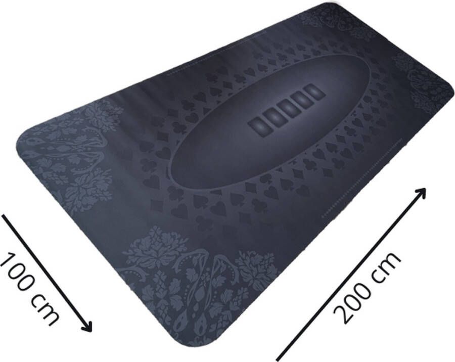 Poker Merchant Pokermat speelkleed kaartmat poker rubber mat deluxe zwart 200 x 100 cm incl. oprol koker incl. draagtas waterafstotend antislip 2 tot 9 pers