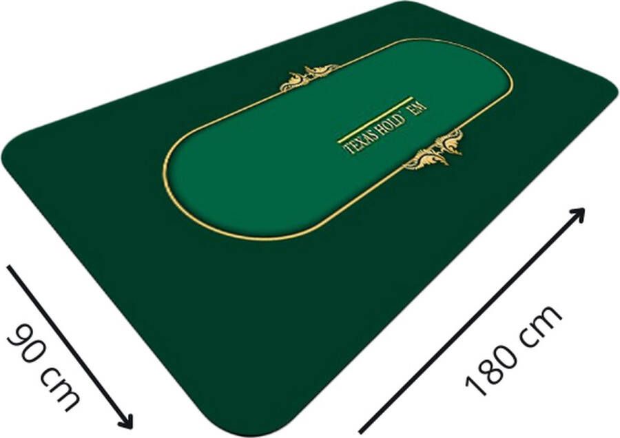 Poker Merchant Pokermat speelkleed kaartmat poker rubber mat texas groen 180 x 90 cm incl. oprol koker incl. draagtas waterafstotend antislip 2 tot 9 pers