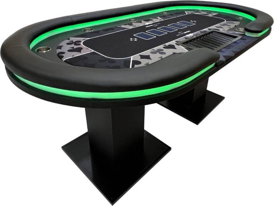 PokerKing Pokertafel met Led Verlichting 9 personen Met Bekerhouders Met Chiplade Zwart
