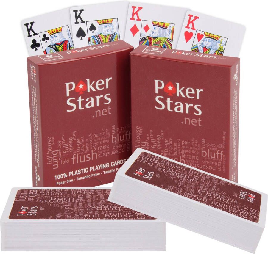 Pokerstars (2x) Plastic Kaartspel (duo-pack) Pokerkaarten (breed formaat) Waterdicht Buigvrij en kreukvrij Flexibel Speelkaarten voor poker 2 x Rood