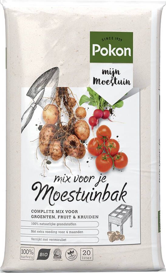 Pokon Bio Mix voor je Moestuinbak 20l Moestuingrond voor kwekers 4 maanden voeding