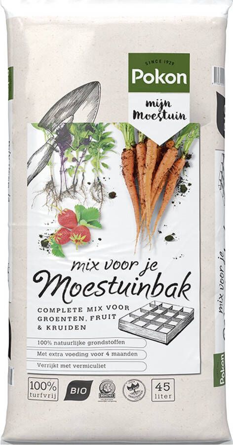 Pokon Bio Mix voor je Moestuinbak 45l Moestuingrond voor kwekers 4 maanden voeding