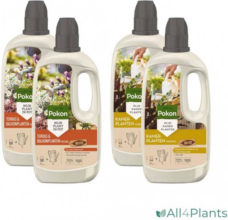 Pokon BIO PLANTENVOEDING 2 SOORTEN VOORDEELPACK 4 X 1 LITER