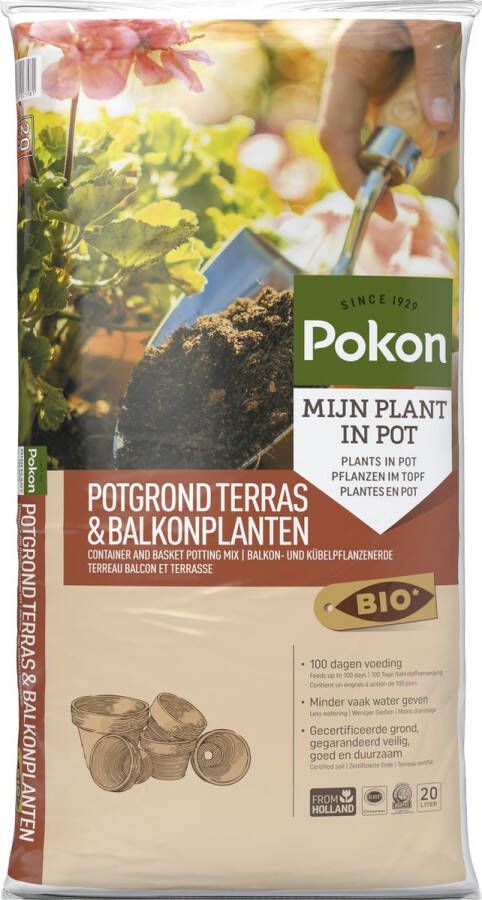 Pokon Bio Potgrond voor Terras & Balkonplanten 20l potgrond (biologisch) 100 dagen voeding