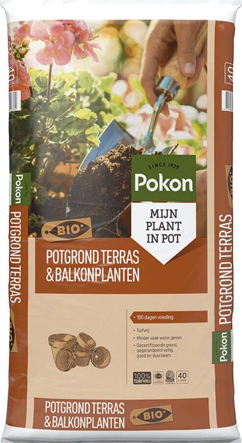 Pokon Bio Potgrond voor Terras & Balkonplanten 40l potgrond (biologisch) 100 dagen voeding