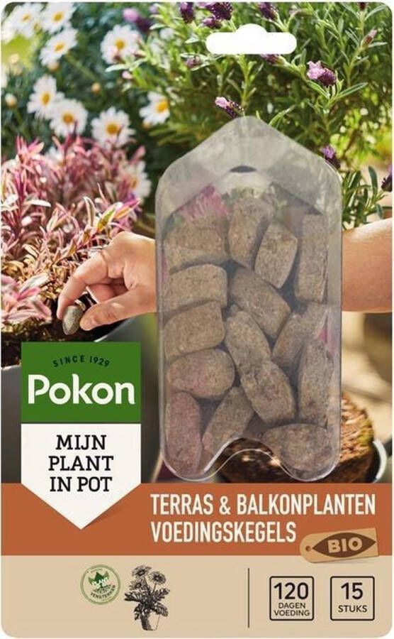 Pokon Bio Voedingskegels voor Terras- & Balkonplanten 15 stuks 120 dagen voeding Biologische Plantenvoeding