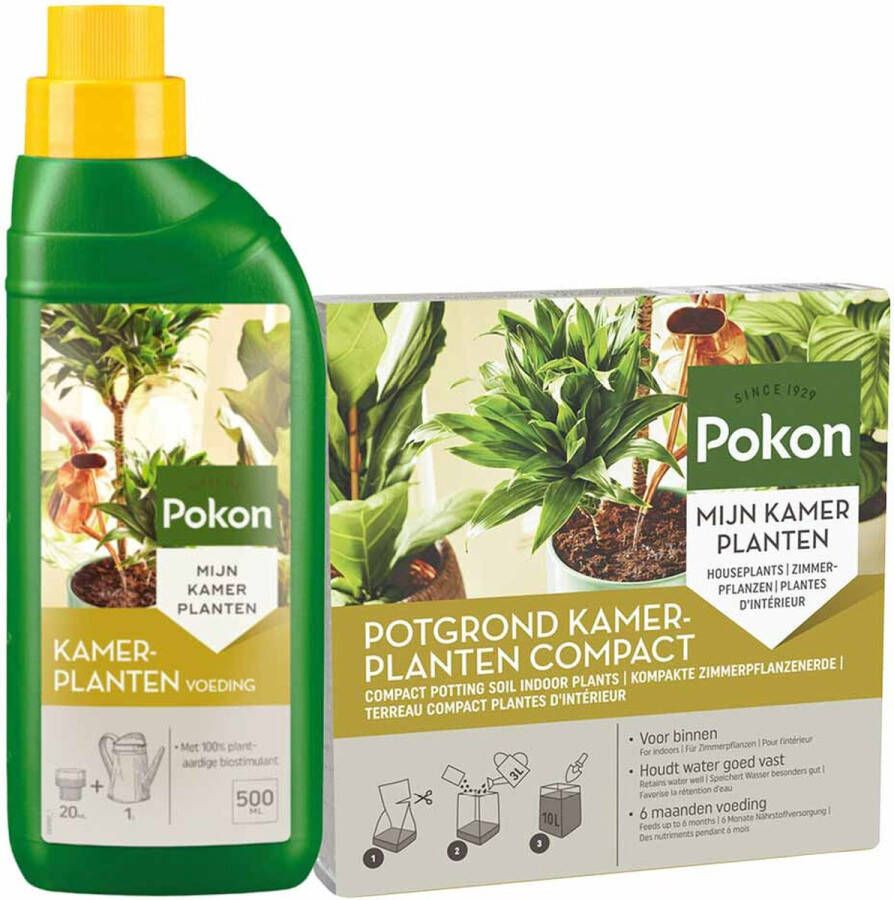 Pokon Kamerplanten Pakket Kokos Potgrond Kamerplanten 10 liter + Kamerplanten Voeding 500 ml Voordeelpakket