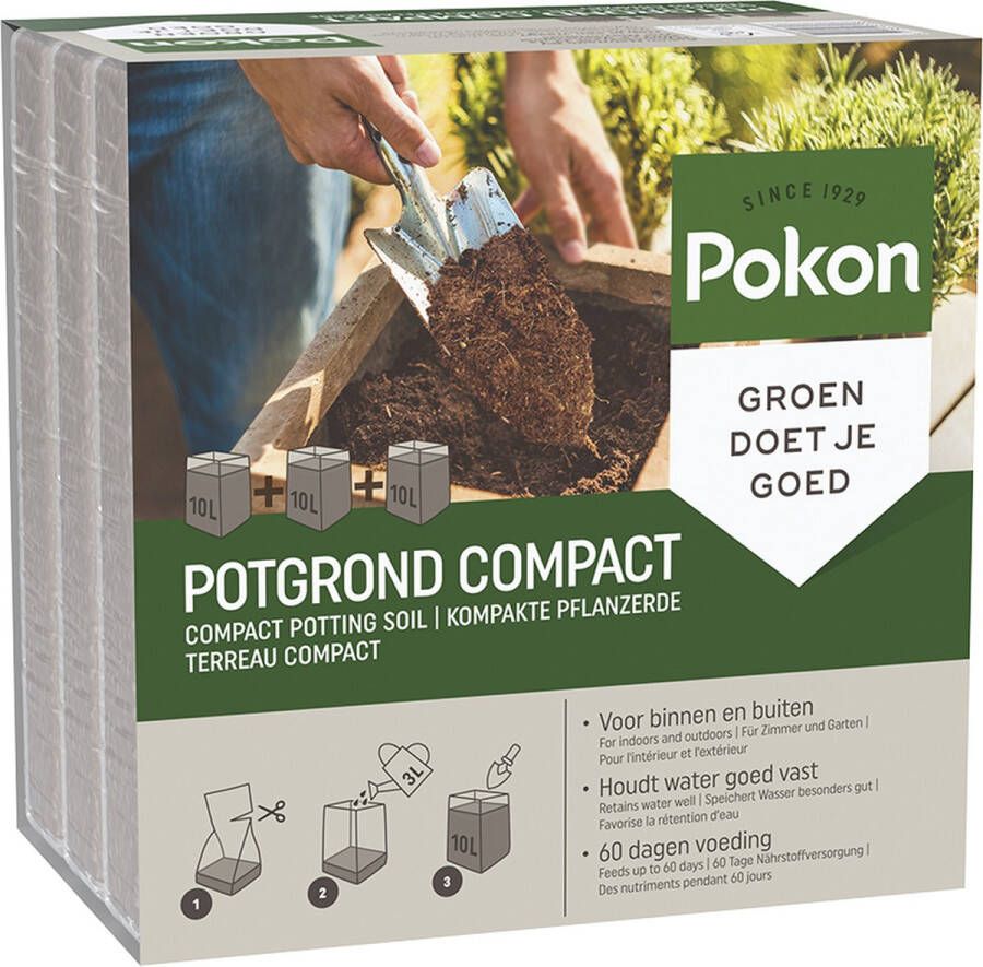 Pokon Kokos Potgrond Compact 30l Potgrond (universeel) 60 dagen voeding Alleen water toevoegen