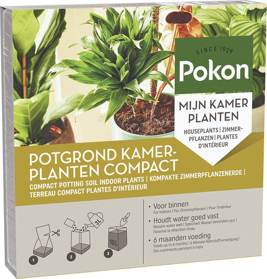 Pokon Kokos Potgrond Compact voor Kamerplanten 10l Potgrond (kamerplant) 6 maanden voeding Alleen water toevoegen