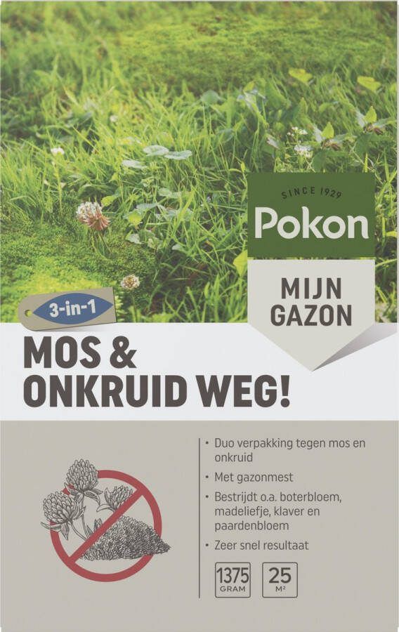 Pokon Mos en Onkruid Weg! 1 375kg Onkruidverdelger Geschikt voor 25m² Zowel mos- en onkruidbestrijder