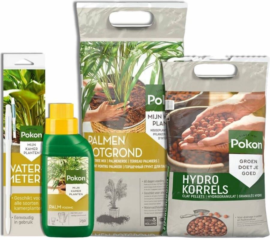 Pokon Palmen Pakket Hydrokorrels 5 liter + Potgrond Palmen 10 liter + Planten Voeding Palmen 250 ml + Watermeter Voordeelpakket