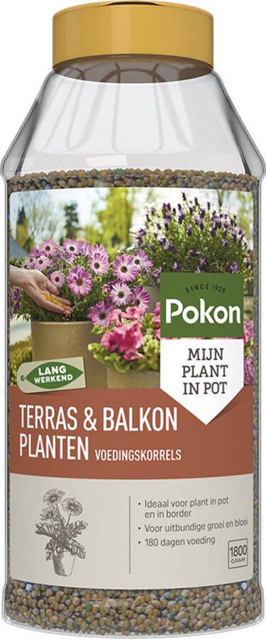 Pokon Terras & Balkon Planten Voedingskorrels 1800gr Plantenvoeding Osmocote Voor plant in pot en border