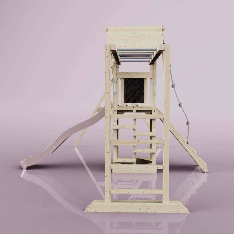 PolarPlay Örebro speeltoren met trapezschommel en 220 cm glijbaan oud roze