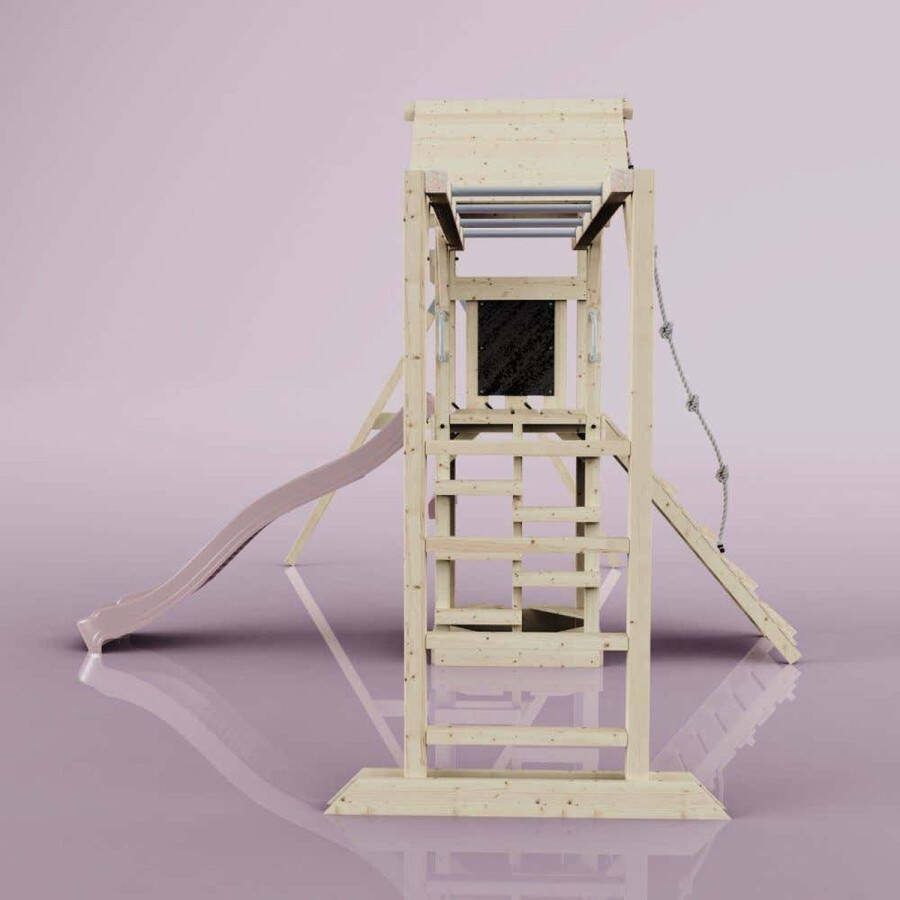 PolarPlay Örebro speeltoren met kinderschommel en 220 cm glijbaan oud roze