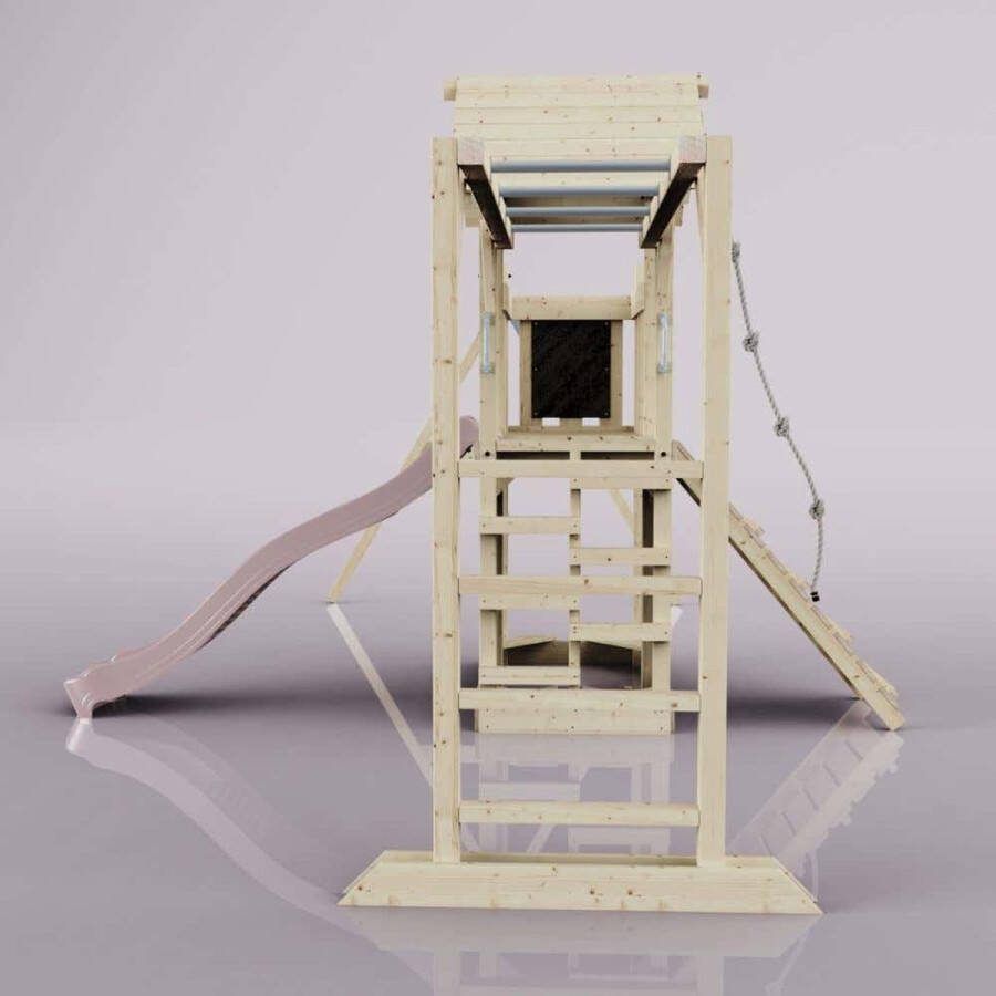 PolarPlay speeltoren Helsingborg met kinderschommel en 220 cm glijbaan oud roze