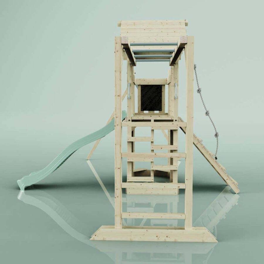 PolarPlay speeltoren Helsingborg met trapezschommel en 220 cm glijbaan mintgroen