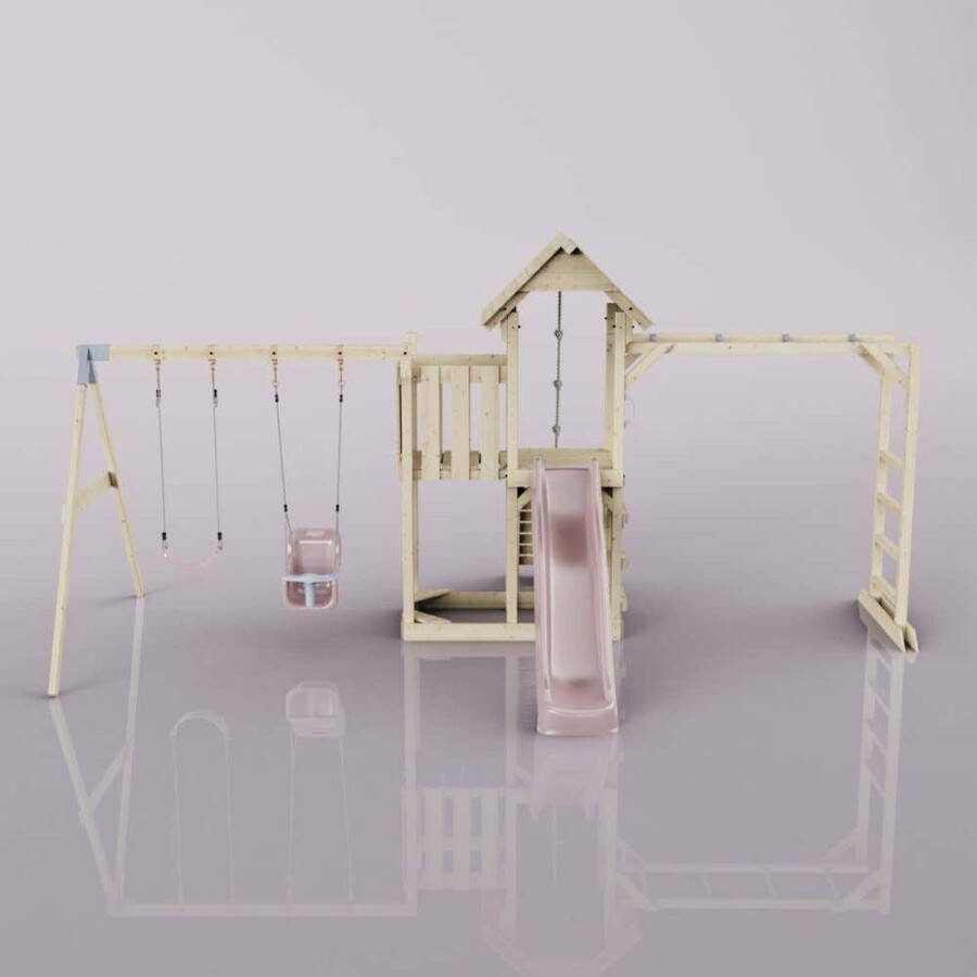 PolarPlay speeltoren Helsingborg met babyschommel en 220 cm glijbaan oud roze