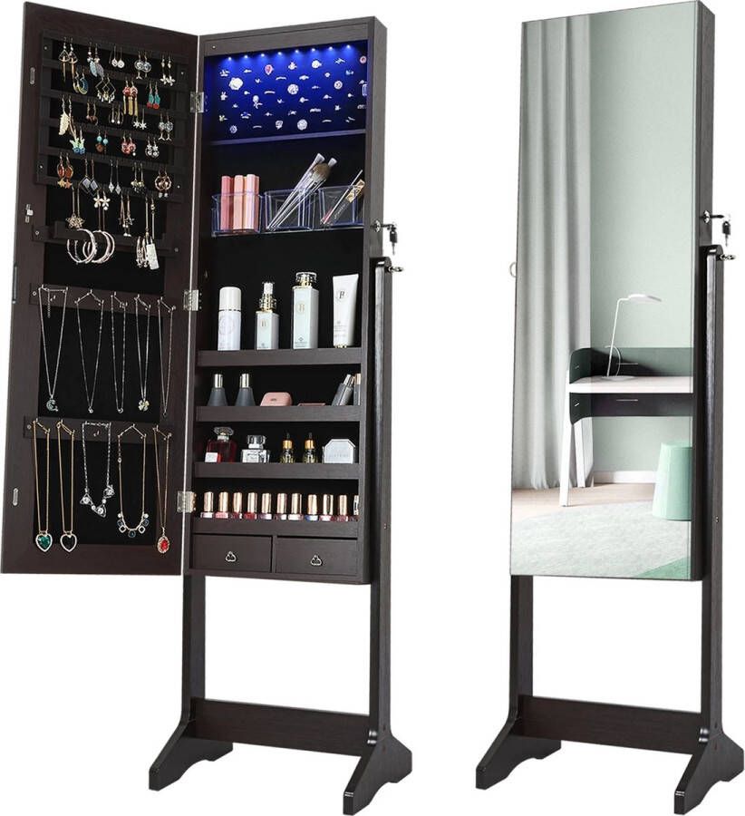 Polaza Spiegelkast Staand Sieradenkast Cosmetische Opbergkast Met Spiegel Spiegels Voor Make Up & Sieraden Met Verlichting