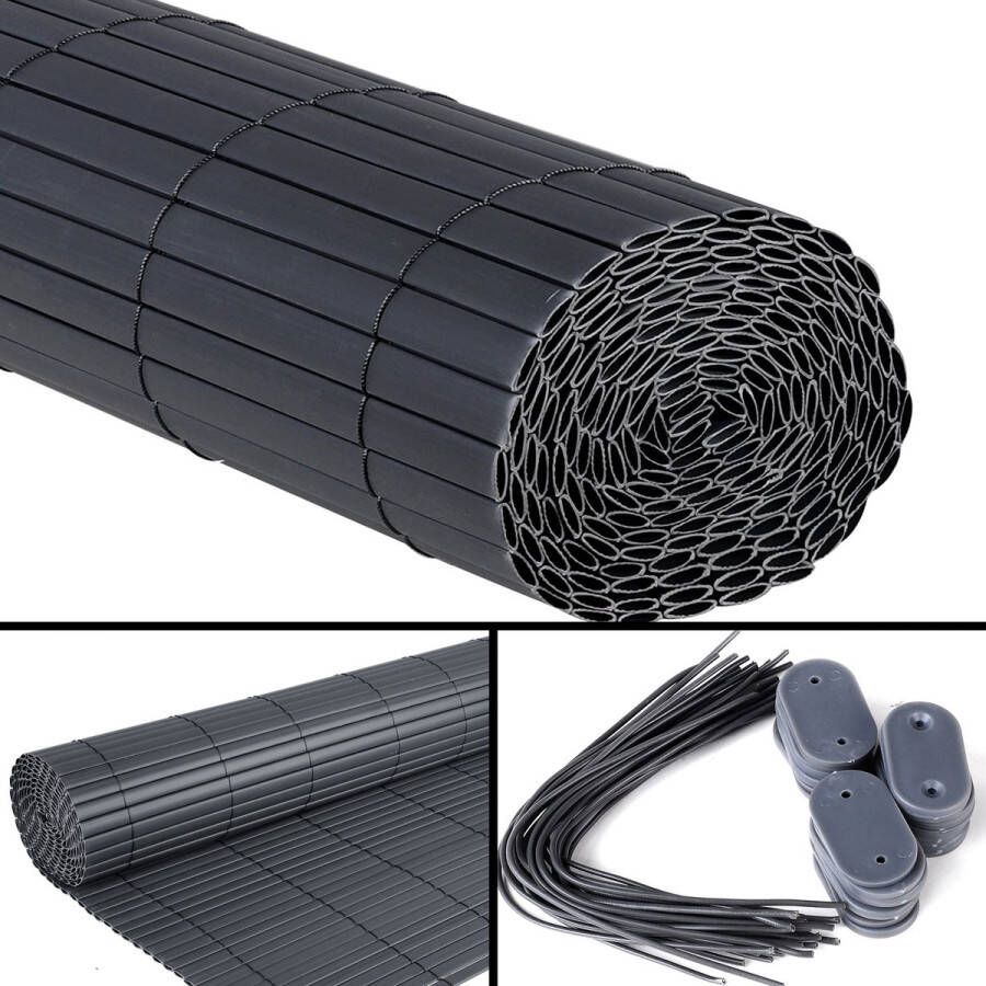 Polaza ️ Balkon Windscherm 300x100cm Balkonscherm Privacy Scherm Zonnescherm Balkonschermen Weerbestendig Zwart PVC