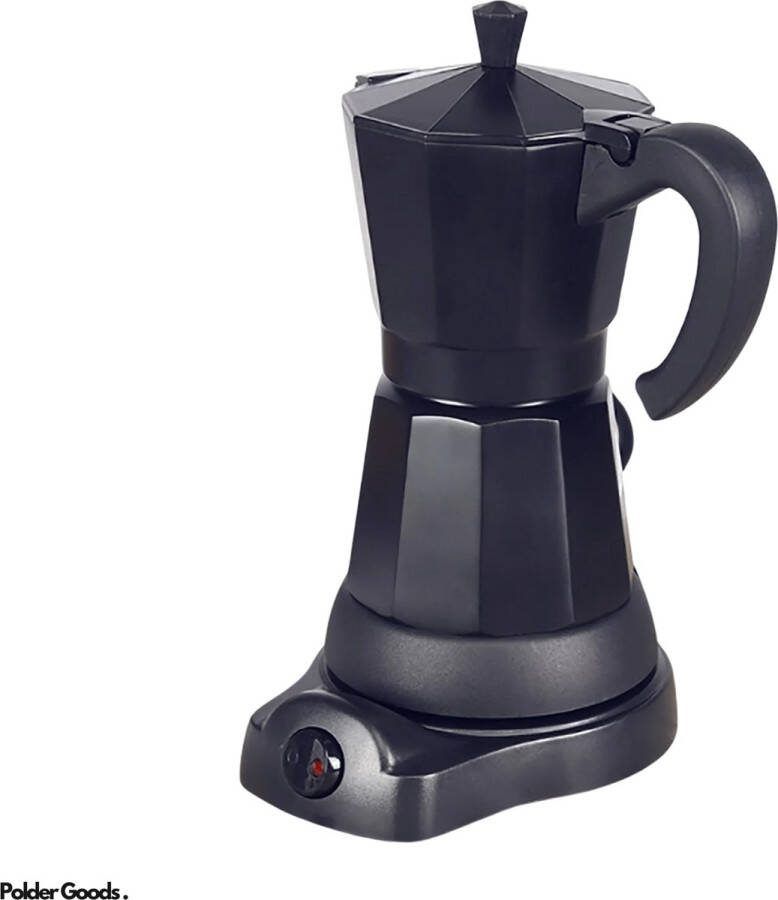 PolderGoods Percolator Elektrische percolator Espresso maker Moka pot met kookplaat 300ml capaciteit 6 Kopjes Zwart