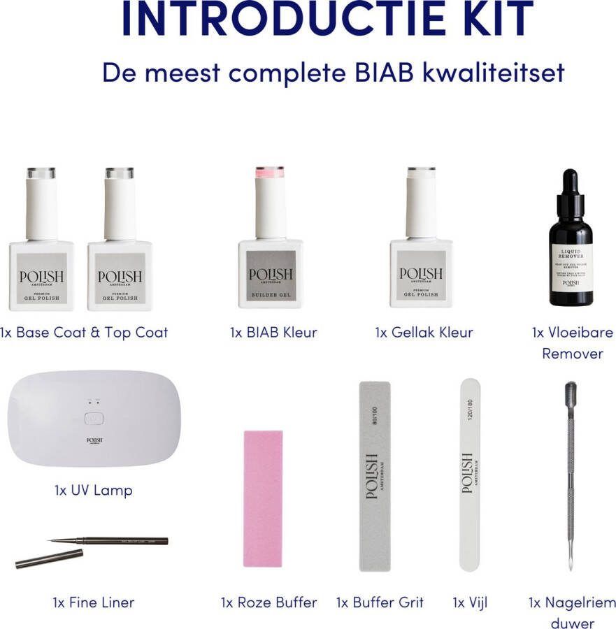 Polish Amsterdam BIAB Introductie Starter Kit Builder in a Bottle BIAB Nagel Builder Gel BIAB Nagellak Starterset Inclusief 36W UV LED Lamp 1x BIAB kleur Top base Coat Nagelriem pusher 1x gellak Nagelremover & Instructievideo