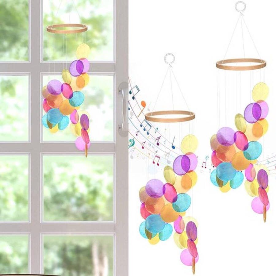 PolkaHome 2 Pack Regenboog Capiz Zeeschelp Windgong Buiten Decoratie Windklokkenspel