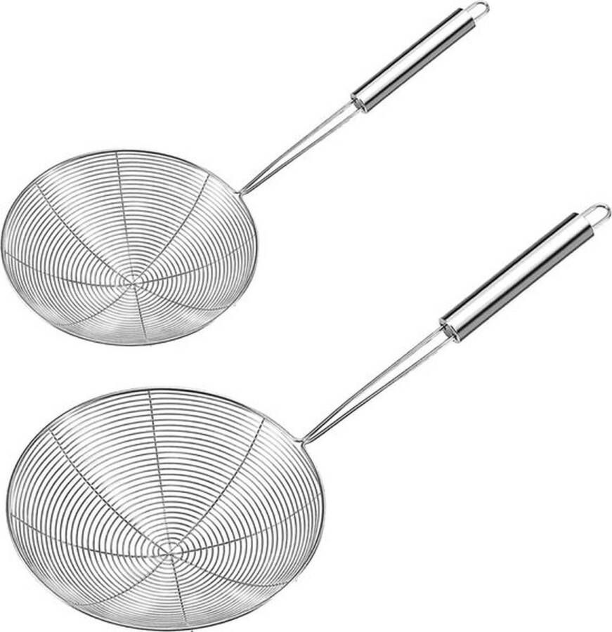 PolkaHome 2 stuks schuimspaan roestvrij staal (14 cm 16 cm) schuimlepel roestvrij staal fijn zeeflepel keuken frituurtroffel spinnenzeef lepel voor wokaccessoires filter skims fat scum