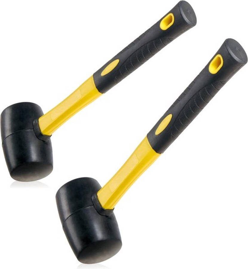 PolkaHome 2 x rubberen hamer met glasvezelschacht GFK campinghamer met antislip rubberen handgreep beschermhamer voor handwerk en camping