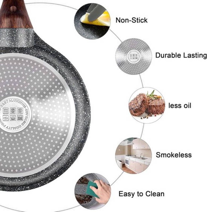 PolkaHome 24 cm anti-aanbakpan met granieten coating omeletpan en eierpan universele pannen voor inductie en meer stenen kookgerei