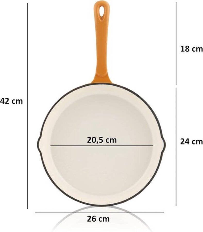 PolkaHome 24 cm gietijzeren braadpan met twee schenktuiten Sunny Orange