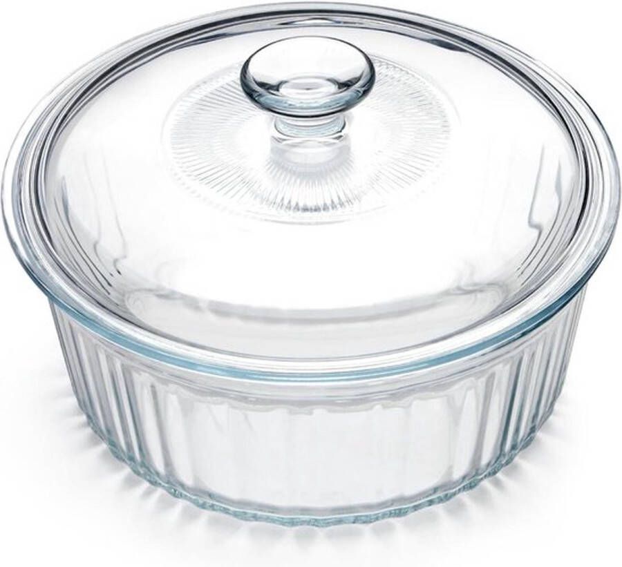 PolkaHome 24L Ronde Glazen Braadpan met Deksel Borosilicaatglas Ovenbestendige Ronde Braadpan (22x22x14 5 cm)