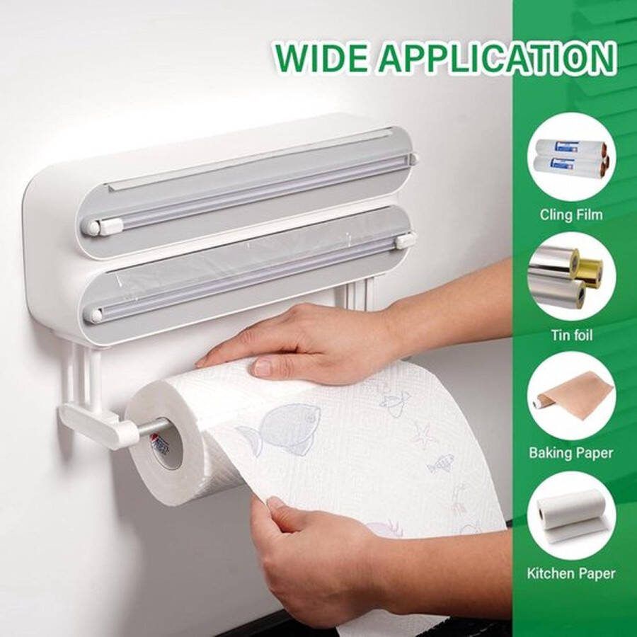 PolkaHome 3-in-1 universele foliedispenser met cutter voor keukenrolhouder transparant vershoudfolie