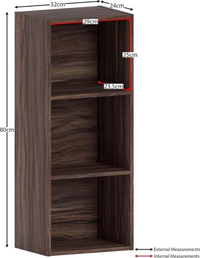 PolkaHome 3 Tier Cube Boekenkast Walnoot Houten Rekken Display Opslag Unit Woonkamer Meubels